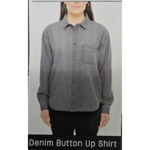 NWT Seven7 Denim Shirt Women's Size Small Gray Button Down Pocket Retail $80 - Picture 1 of 6